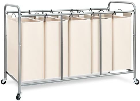 STORAGE MANIAC 5 Section Laundry Sorter, Laundry Hamper with Wheels, Beige by STORAGEMANIAC