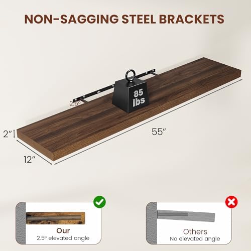 Vivelove Deep Floating Shelves 55x12” Set of 2, Walnut - Image 3