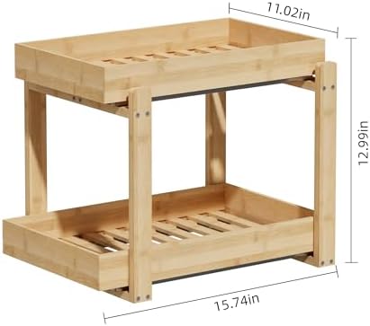 APRTAT 2 Pack Bamboo Under Sink Organizer, 2-Tier Pull Out Storage Drawers - Image 5