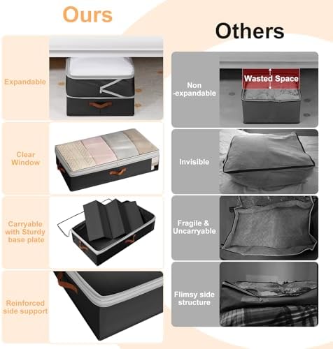 Under Bed Storage Bins - 98L Height-adjustable Under Bed Storage Containers, Compression Blanket Storage Comforter Storage Sweater Storage, Clothes Storage Bins With Clear Window, 2 Pack Black - Image 6