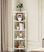 CHOEZON 5-Tier Corner Shelf, Corner Bookcase, 55.2" Tall Vertical Display Rack, Plant Stand, Open Storage Shelf, for Living Room, Bedroom, Study, Kitchen, White TCJ12WB by Choezon