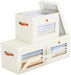 Yecaye 3 Pack Closet Storage Bins with Lid, Clothing Storage Bins, Beige by Yecaye