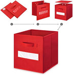 11 Inch Storage Cube,Storage bin,cube storage (Set of 10) Foldable Fabric Cube Storage Bins with 10 Labels Window Cards & a Pen,Baskets Containers for Shelves,Closet Organizers Box,Red - Image 4