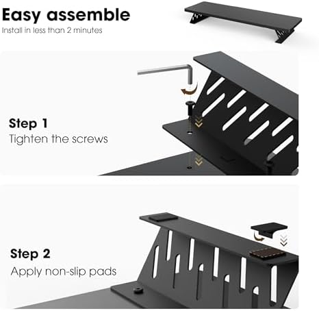 Fenge Monitor Stand Riser, Wooden & Metal Desk Shelf Organizer, Black - Image 4