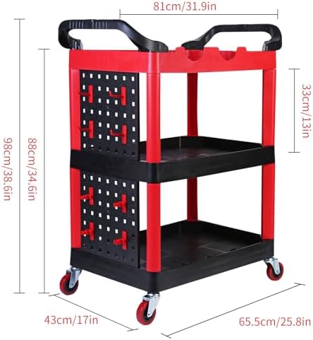 MaxWorks 50886 3 Shelf Rolling Utility Service Cart with Storage Carts and Bottle Holders with Side Hanging Hook 440-lb Capacity - Image 2