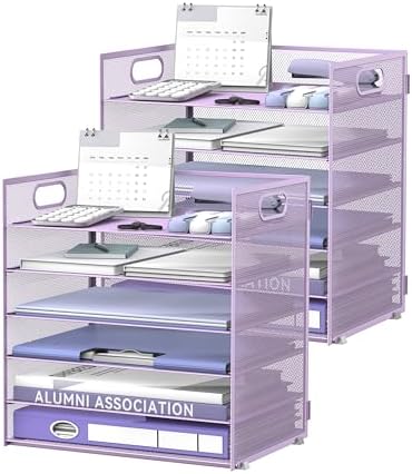 Daltack 6-Tier Paper Organizer for Desk with Handle, Purple, 2 Pack by DALTACK