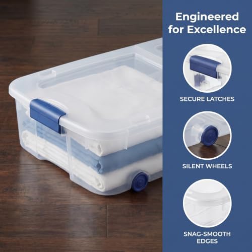Under Bed Storage Bin 66 Quart, Clear Rolling Container with Wheels & Lid (1 Pack) - Image 5