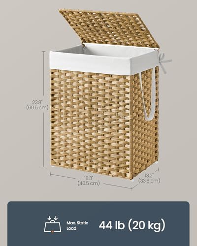 SONGMICS HOME Laundry Hamper with Lid, Clothes Basket with Removable Liner and Handles, 23.8 Gallon, Foldable Narrow Laundry Organizer for Bathroom, Bedroom, Light Brown - Image 6