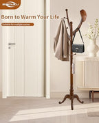 Wooden Coat Rack Freestanding, Solid Wood Coat Rack Stand with 13 Hooks, Mid-Century Modern Heavy Duty Coat Racks,Walnut Brown Standing Coat Jacket Hanger Clothes Tree Stand for Corner, Office - Image 6