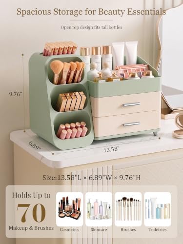 Booklov Large Makeup Organizer for Vanity Countertop, Green Cream - Image 2