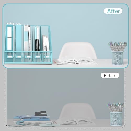 SUPEASY Desk Organizers Metal Desk Magazine File Holder with 5 Vertical Compartments Rack File Organizer for Office Desktop, Classroom, Home Workspace, Blue Plus - Image 5