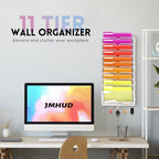 11-Tier Wall File Organizer with Base and Hooks, Hanging Organizer, White - Image 2