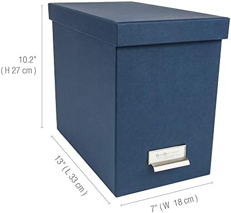 Bigso John Fiberboard Label Frame Desktop File Storage Box - Document Organizer for Important Paperwork - Durable Hanging File Box with a Lid & Metal Label Window - 7.36 x 13.38 x 10.51 in - Blue - Image 3