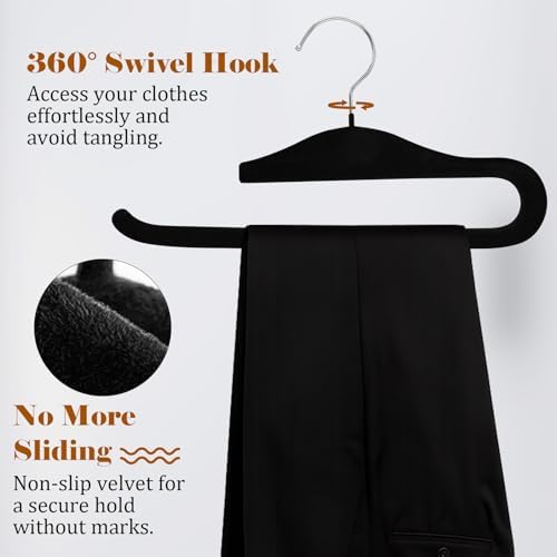 Velvet Hangers Non Slip,40 Pack Space Saving Pants Hangers,Thin Space Saving Clothes Hanger for Closet, Durable Heavy Duty Hanger with 360 Swivel Hook for Pants Towel Jeans(Black) - Image 4