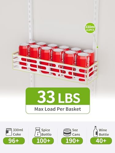 Over the Door Pantry Organizer - 6 Tier Adjustable Pantry Organization and Storage, Hanging Basket Wall Seasoning Shelves, Home & Kitchen Bedroom Bathroom, White - Image 5