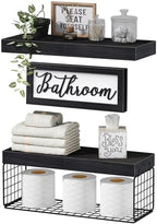 QEEIG ‎Bathroom Shelves with Decor Sign (Black, 15.7") by QEEIG