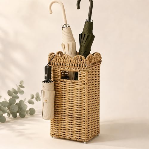 AceList Woven Umbrella Holder for Entryway, Rattan with Drip Tray by AceList