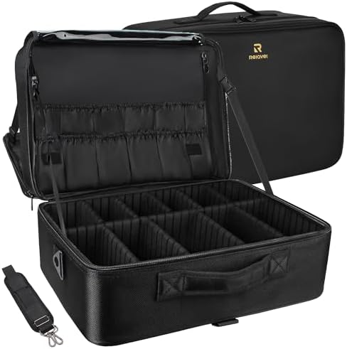 MONSTINA Extra Large Makeup Case 17 Inch Travel Makeup Train Case Professional Makeup Artist Case Nail Polish Organizer Storage Box with Two Adjustable Shoulder Strap by MONSTINA