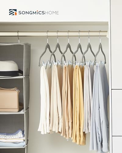 SONGMICS HOME Velvet Pants Hangers with Adjustable Clips, Non-Slip Space-Saving Clothes Hangers, 30 Pack, Shoulder Notches for Skirts, Gray - Image 2