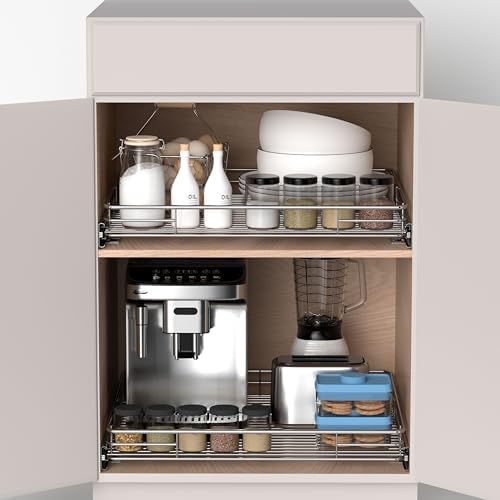 JOWBOOW Pull Out Cabinet Organizer 24" W x 21" D, Chrome-Plated Steel - Image 5