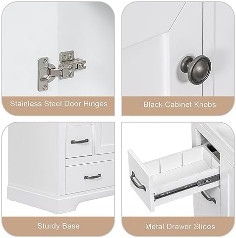 Flieks 36" Bathroom Vanity Without Sink, Cabinet Base Only, Six Drawers, Multi-Functional Drawer Divider, Adjustable Shelf, White - Image 5