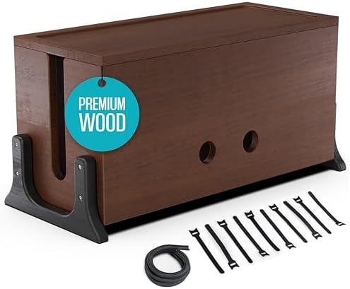 COREMINDED Extra Large Cable Management Box, Wood Cord Hider Box & Organizer for Power Strip, TV Wires & Desk Cable Storage by COREMINDED