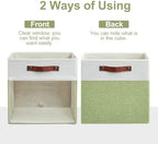Bagnizer Storage Cubes, 4 Pack Linen Foldable Storage Bins (13 x 13 inch) with Clear Window and Handles, Fabric Organizer for Shelf Closet, Clothes, Books - (Green and White) - Image 7