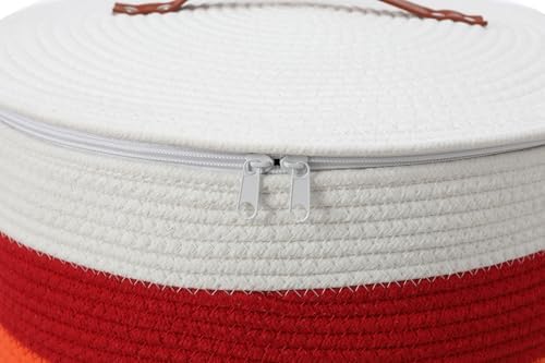 16"x20" Extra Large Cotton Rope Basket with Zipper Lid, Woven Laundry Hamper and Blanket Storage Basket, Round Clothes Bin for Living Room Bedroom, Rainbow & White - Image 2