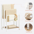 HOOBRO Free Standing Towel Rack, 3 Tier Blanket Rack, Blanket Holder for Bathroom, 16.9" L x 11" W x 31.9" H, Industrial Metal Drying and Display Rack with Shelf, White and Grey WG03LB01 - Image 4