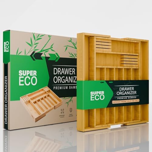 Bamboo Kitchen Drawer Organizer - Bamboo Expandable Drawer Organizer Utensil Holder & Cutlery Tray - Adjustable Wood Drawer Dividers Organizer for Silverware, Flatware, Knives (9 Slot) - Image 5