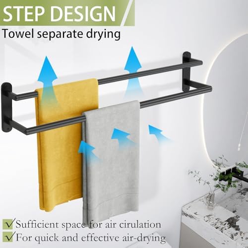 Double Towel Bar 32 Inch, Towel Racks for Bathroom, Wall Mount Bathroom Towel Holder, Stainless Steel Bathroom Towel Rack, Towel Rod Double Towel Hanger(Matte Black) - Image 5