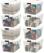 IRIS USA 94 Qt Storage Bins with Lids, 8 Pack, BPA-Free, Clear/White by IRISUSA