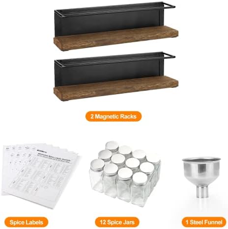 Magnetic Spice Rack Organizer with 12 Jars, 216 Labels, 1 Steel Funnel for Refrigerator，Microwave Oven - Full Set of Seasoning Organizer, Kitchen Gadgets - Image 2