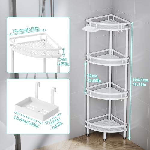 HapiRm Standing Corner Shower Caddy - 4 Tier Large Capacity, White - Image 5