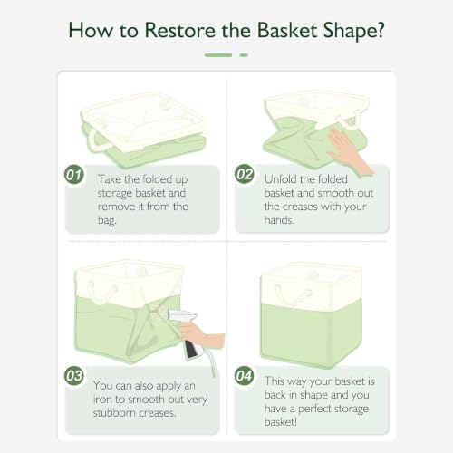 11x11 Inch Cube Storage Bins, 8 Pack Collapsible Fabric Storage Cubes with Rope Handles, Waterproof Foldable Storage Baskets for Cube Shelves, Closet, Clothes, Toys, Books, White & Green - Image 6