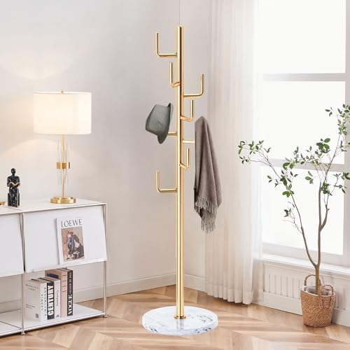 ZOZOE Metal Modern Coat Racks, Cactus Coat Rack Freestanding with Natural Marble Base, Golden Coat Rack Stand with 8 Hooks, Coat Tree Hanger Stand for Bags, Hats, Entryway, Office - Image 6