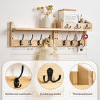 28.9" Wall Hanger Coat Rack Key Holder Wall Mount with Shelf,11Shelf with Coat Hooks Wall Mount, Coat Hangers for Bathroom, Living Room, Bedroom (Wood Color) - Image 2
