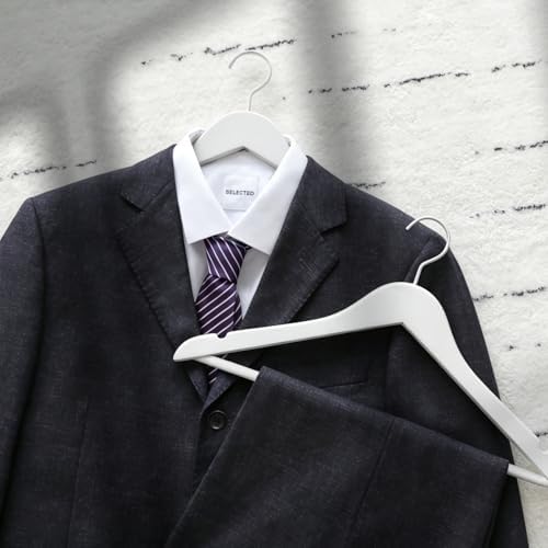 TOPIA HANGER All White Wooden Hangers, Solid Wood Suit Hangers with Extra Thick Hook and Non Slip Pants Bar, Heavy Duty Coat Hangers with Notches, Bridal Hangers for Shirts 16 Pack -CT01W - Image 2