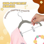 Flottian 36-Pack Baby and Kids Velvet Hangers with Clips, Non Slip and Space-Saving Kids Pants Hangers for Baby/Toddler Pants, Skirts, Coats, Gray - Image 4