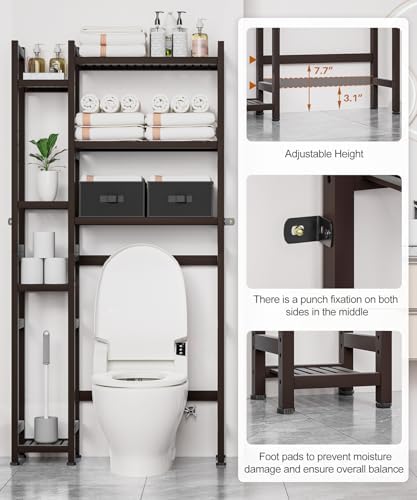 Homde Bamboo Over The Toilet Storage Organizer: Basket and Drawer (Brown) - Image 5