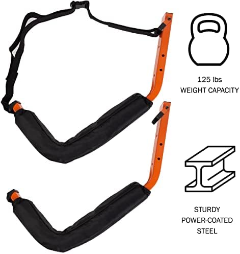 Kayak Storage Hooks - Set of 2 Wall Mount Garage Hangers - 125lbs Capacity Rack for Paddleboards, Surfboards, or Snowboards by Rad Sportz (Orange) - Image 3