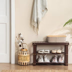 Apicizon Bamboo Shoe Rack Bench, 3-Tier Entryway Organizer, Brown - Image 2