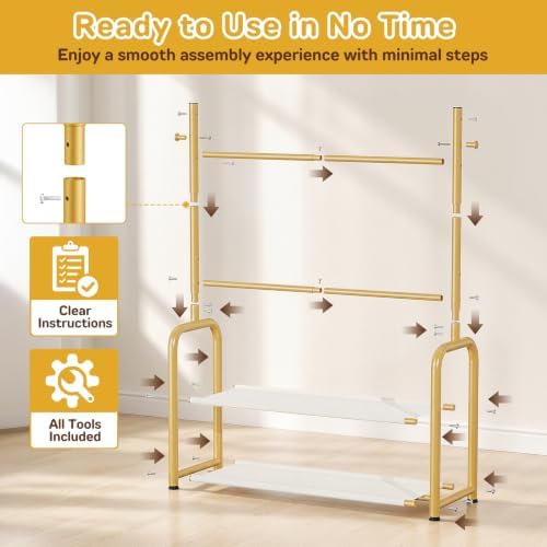 Kids Clothing Rack 2 Tier Baby Closet Gold Toddler Dress up Racks - Image 2