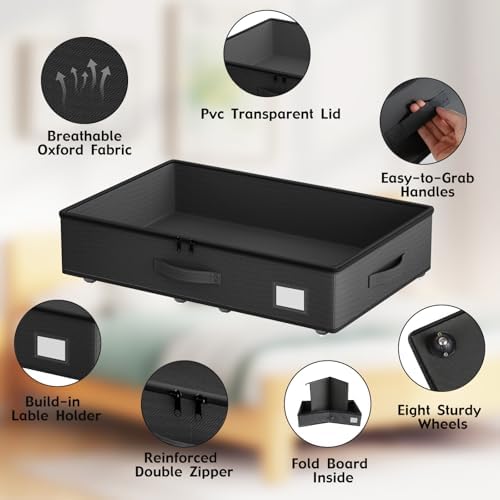 EE-RoomWorld Underbed Storage With Wheels, No Assembly Required - 5.5 Inch Height Black Underbed Bins, Low Profile Rolling Shoe Storage Containers for Dorm - Image 4
