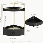 2-Tier Corner Bathroom Counter Organizer with Drawer, Black Gold - Image 2