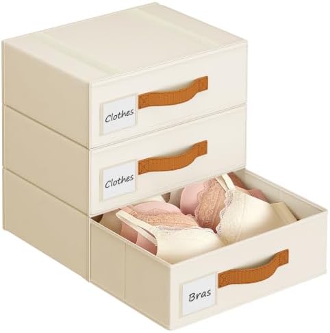 DIMJ Underwear Drawer Organizer, Stackable Bra Organizer for Closet, 3 Pack, Beige by DiMJ