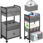 Cidaziya 3In1 Baby Diaper Caddy Organizer, 3 Tier Rolling Cart with Drawer, Detachable Dividers, Mobile Utility Cart Baby Dresser Clothes Organizer for Crib, Bedroom, Art & Craft Storage, Grey by Cidaziya