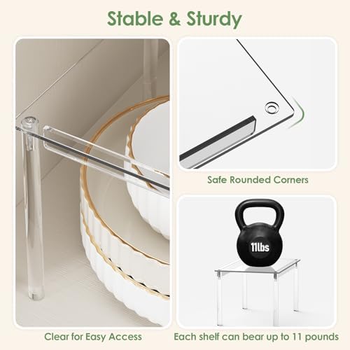 Delamu Cabinet Shelves, Clear Stackable Acrylic Storage Risers with Heavy Duty Support, Cabinet Organizer Shelf for Spices, Seasonings, Jars, Pantry, Kitchen Counter, Easy Assembly - Image 6