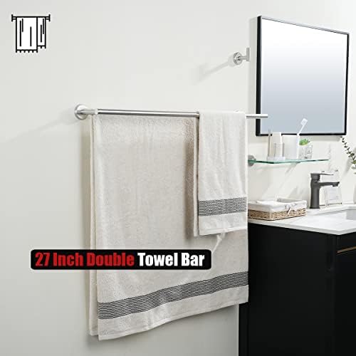 JQK Double Bath Towel Bar, 30 Inch 304 Stainless Steel Thicken 0.8mm Towel Rack for Bathroom, Towel Holder Brushed Finished Wall Mount, Useable Length 27 Inch, TB100L27-BN - Image 5