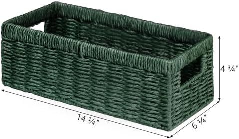Vagusicc Wicker Storage Basket, Paper Rope Wicker Baskets with Handles, Toilet Paper Basket for Toilet Tank Top, Small Wicker Baskets for Organizing Shelves, 2-Pack, Green - Image 2